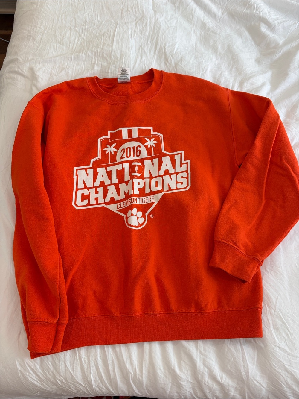 Gildan Orange Crewneck Sweatshirt with White National Champions Logo